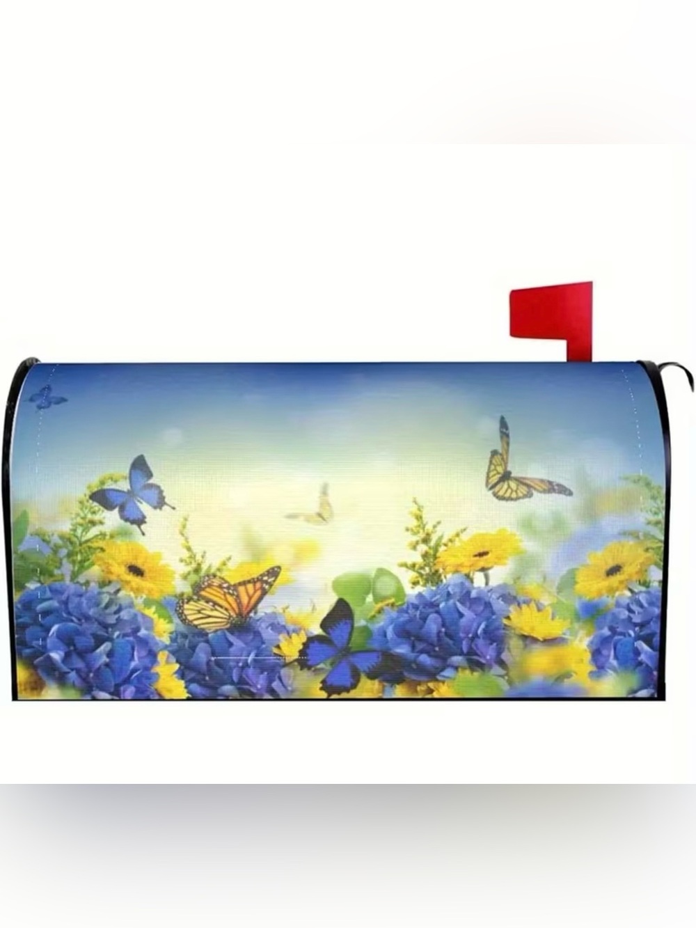 Butterfly Magnetic Garden Mailbox Cover - Blue & Yellow Floral Art